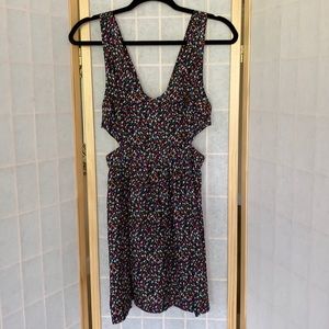 Black Multicolor Print Dress w/Side Cutouts